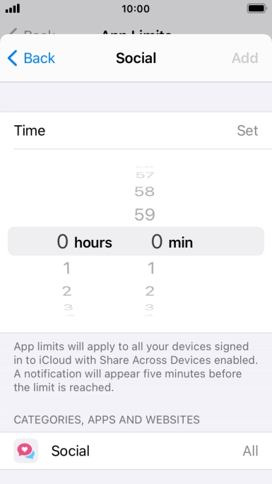 Set the required time limit for use of the selected category.