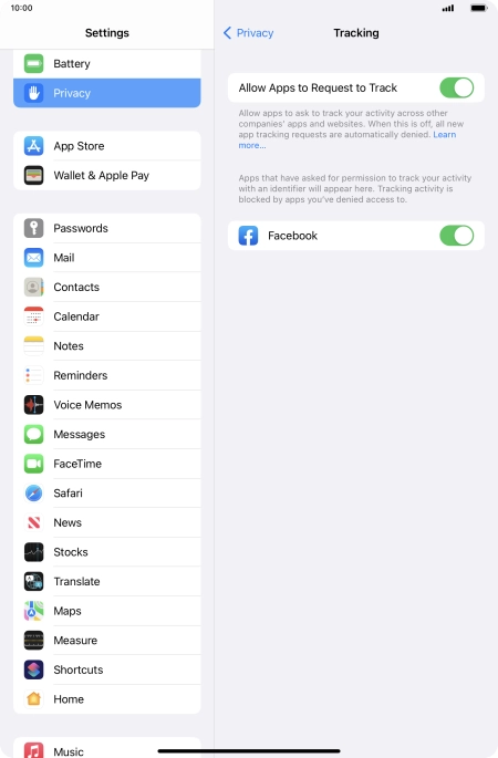 Press Allow Apps to Request to Track to turn the function on or off.