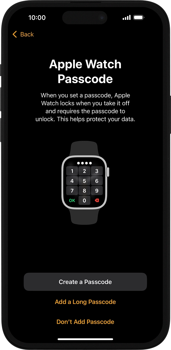 On your phone: Follow the instructions on the screen to turn on use of phone lock code or press Don't Add Passcode.
