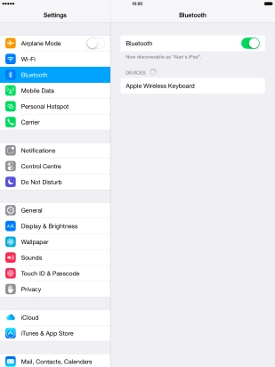 Press the required Bluetooth device and follow the instructions on the screen to pair the device with your tablet.