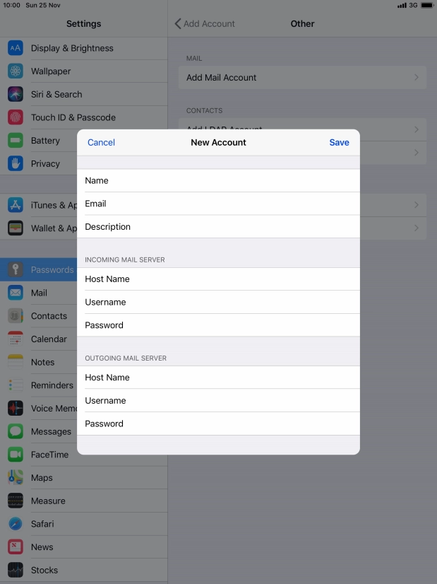 Press Password and key in the password for your email account. Please note that if you're using Vodafone's outgoing server, leave the password field empty.