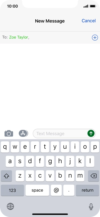 Press the text input field and write the text for your text message.