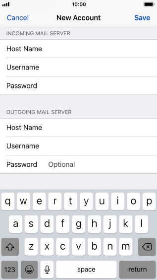 Press Password and key in the password for your email account. Please note that if you're using Vodafone's outgoing server, leave the password field empty.