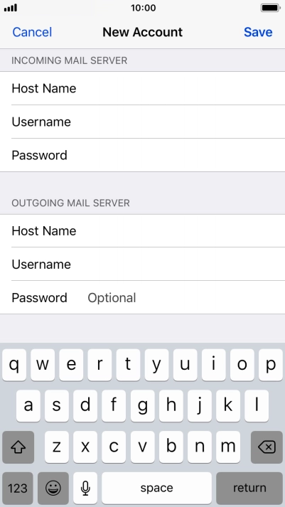 Press Password and key in the password for your email account. Please note that if you're using Vodafone's outgoing server, leave the password field empty.