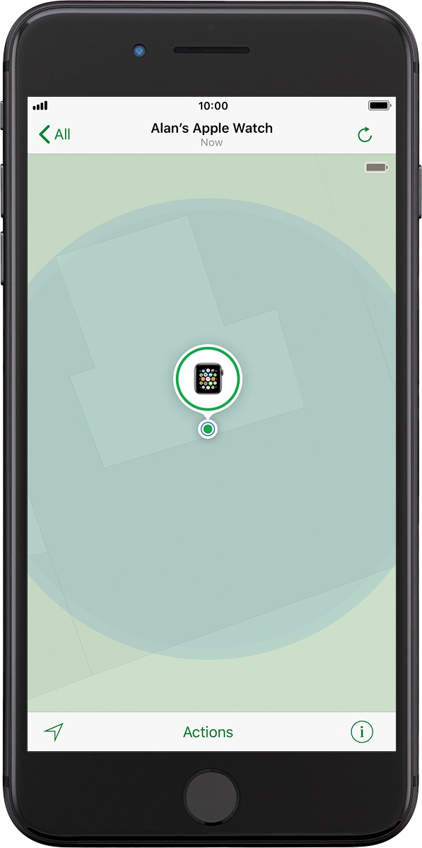 The latest position of your Apple Watch is displayed on the map.