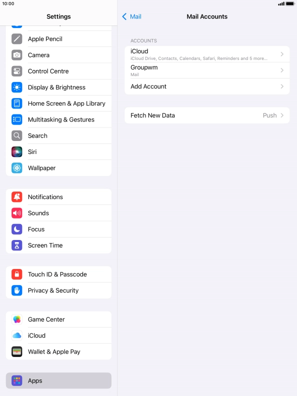Press the name of the email account you've just set up.