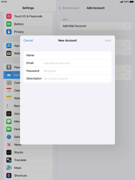 Press Email and key in your email address.
