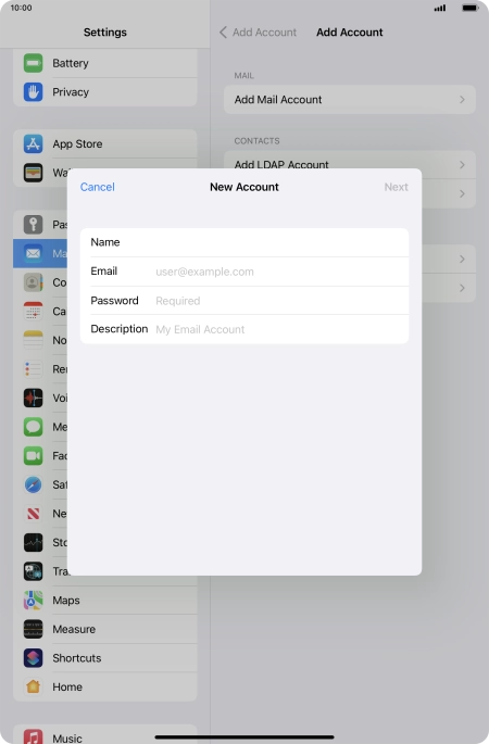 Press Email and key in your email address.