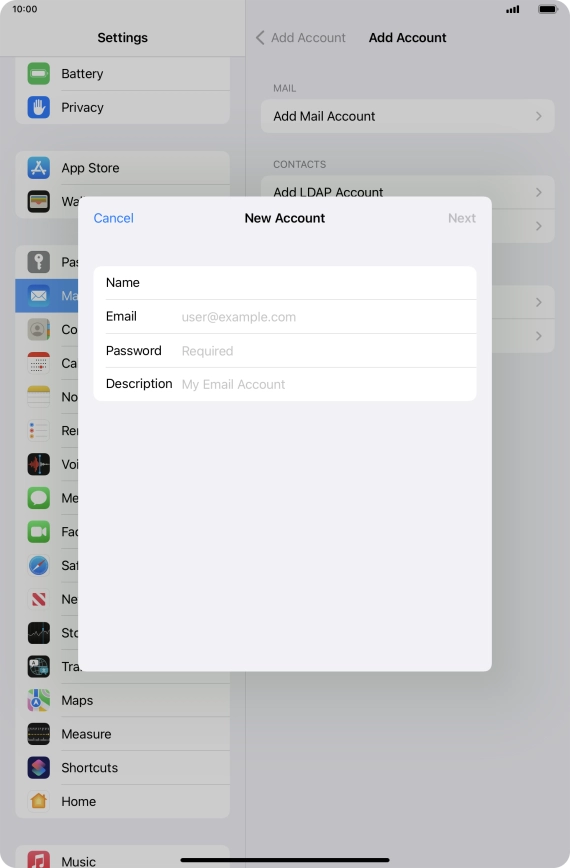 Press Email and key in your email address.