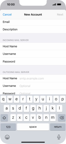 Press Host Name and key in the name or IP address of your email provider's outgoing server. Please note that if you can't send email messages when using your email provider's outgoing server, key in smtp.vodafone.net.au (Vodafone's outgoing server).