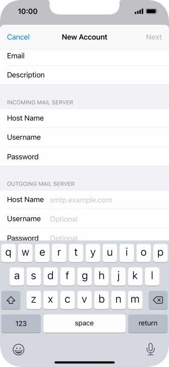 Press Host Name and key in the name or IP address of your email provider's outgoing server. Please note that if you can't send email messages when using your email provider's outgoing server, key in smtp.vodafone.net.au (Vodafone's outgoing server).