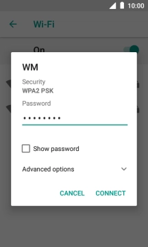 Key in the password for the Wi-Fi network and press CONNECT.