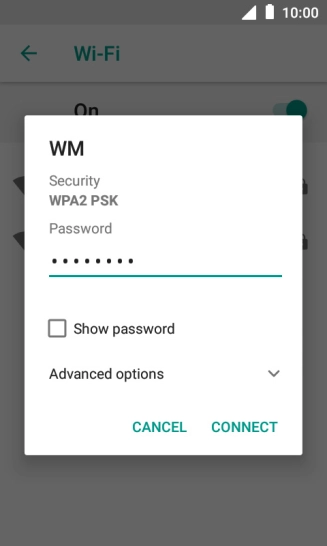 Key in the password for the Wi-Fi network and press CONNECT.