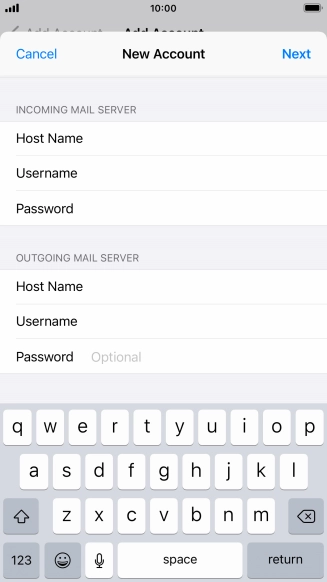Press Password and key in the password for your email account. Please note that if you're using Vodafone's outgoing server, leave the password field empty.