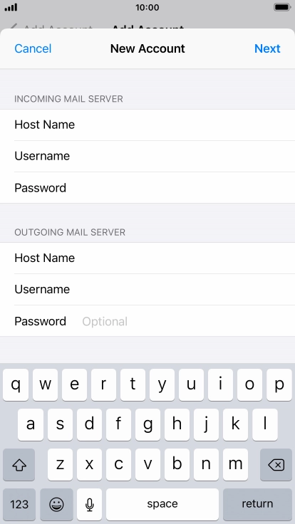 Press Password and key in the password for your email account. Please note that if you're using Vodafone's outgoing server, leave the password field empty.