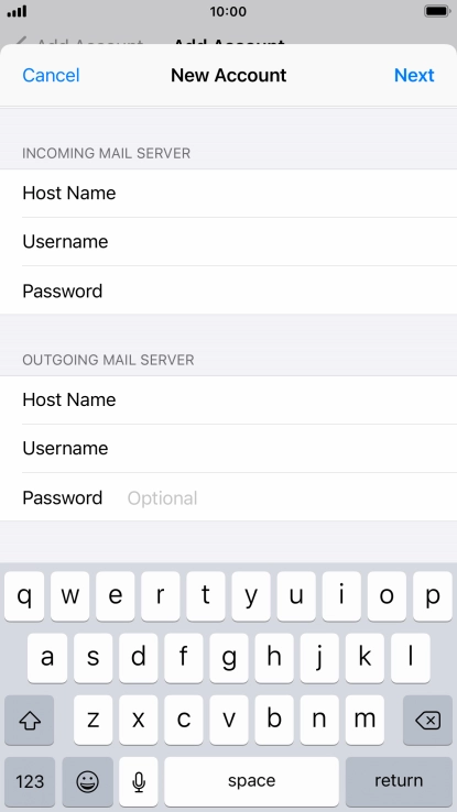 Press Password and key in the password for your email account. Please note that if you're using Vodafone's outgoing server, leave the password field empty.