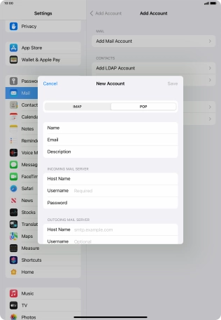 Press Username and key in the username for your email account.
