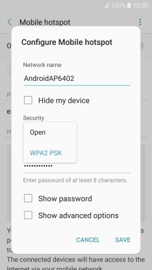 Press WPA2 PSK to password protect your Wi-Fi hotspot.