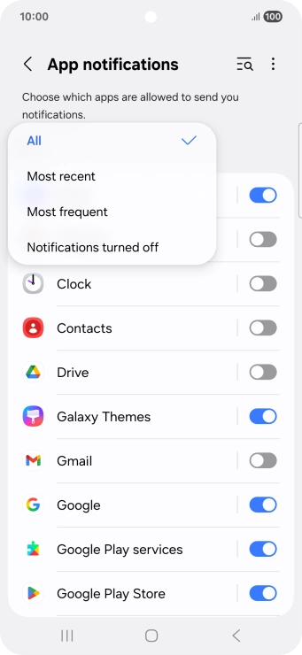 Press the required setting.
