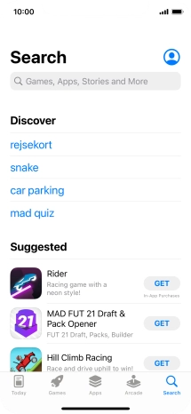 Press the search field and key in the name or subject of the required app.