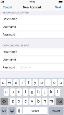 Press Password and key in the password for your email account. Please note that if you're using Vodafone's outgoing server, you have to leave the username and password fields empty.