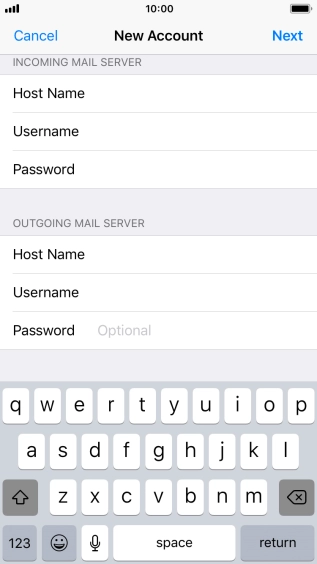 Press Password and key in the password for your email account. Please note that if you're using Vodafone's outgoing server, you have to leave the username and password fields empty.