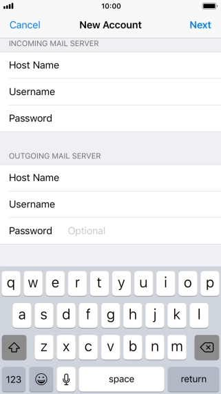 Press Password and key in the password for your email account. Please note that if you're using Vodafone's outgoing server, leave the password field empty.