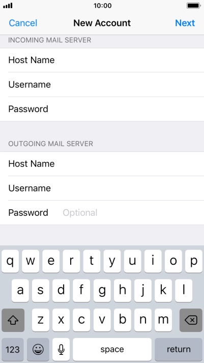 Press Password and key in the password for your email account. Please note that if you're using Vodafone's outgoing server, you have to leave the username and password fields empty.