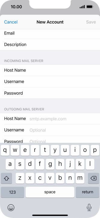 Press Host Name and key in the name or IP address of your email provider's outgoing server. Please note that if you can't send email messages when using your email provider's outgoing server, key in smtp.vodafone.net.au (Vodafone's outgoing server).