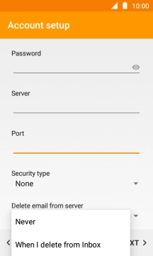 Press Never to keep email messages on the server when you delete them on your phone.