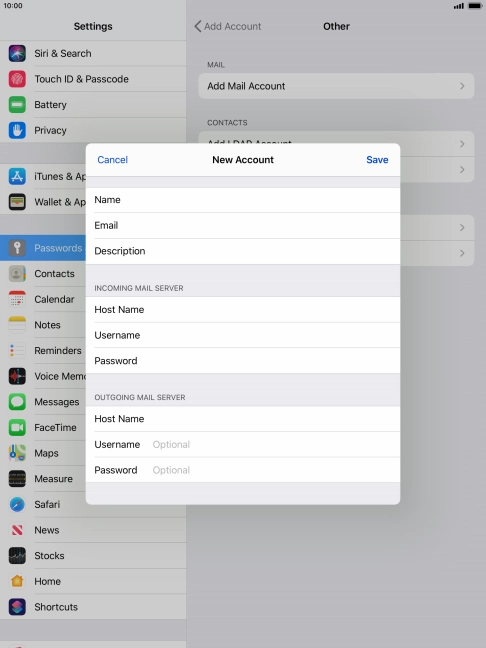 Press Username and key in the username for your email account. Please note that if you're using Vodafone's outgoing server, leave the username field empty.