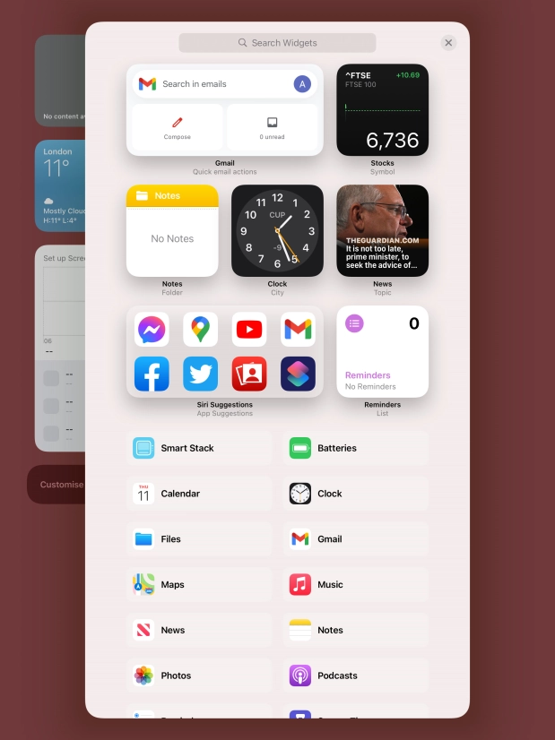 Press the required widget.
