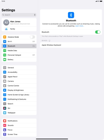 Press the required Bluetooth device and follow the instructions on the screen to pair the device with your tablet.