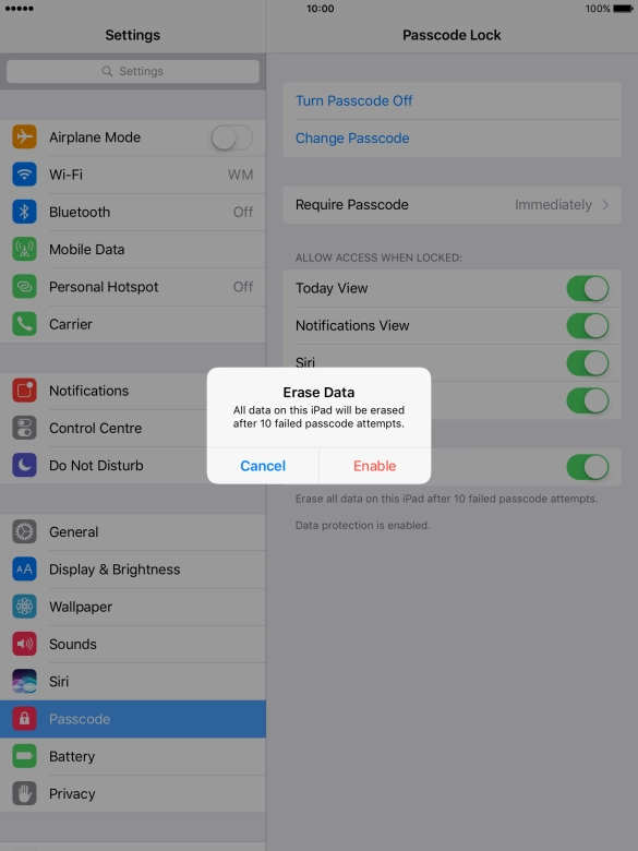 If you turn on the function, press Enable.