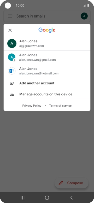 Press the required email account.