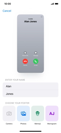 Press the required category and follow the instructions on the screen to select and save the required picture to your Contact Poster.