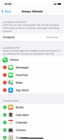 Press the remove icon next to the required app to remove it from the list of allowed apps during Downtime.