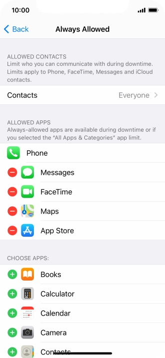 Press the remove icon next to the required app to remove it from the list of allowed apps during Downtime.
