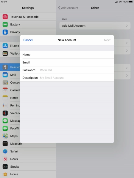 Press Password and key in the password for your email account.