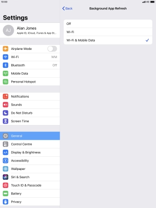 To turn off background refresh of apps, press Off.