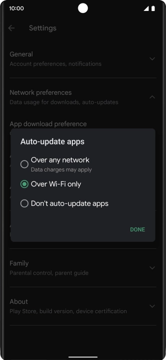 To turn on automatic update of apps using mobile network, press Over any network.