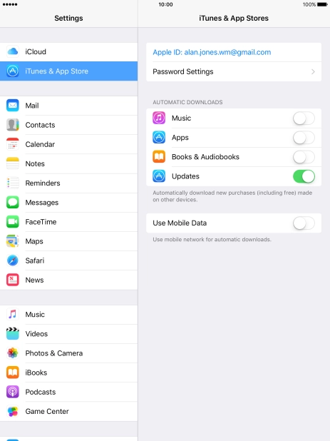 Press the indicator next to the required content type to turn the function on or off.