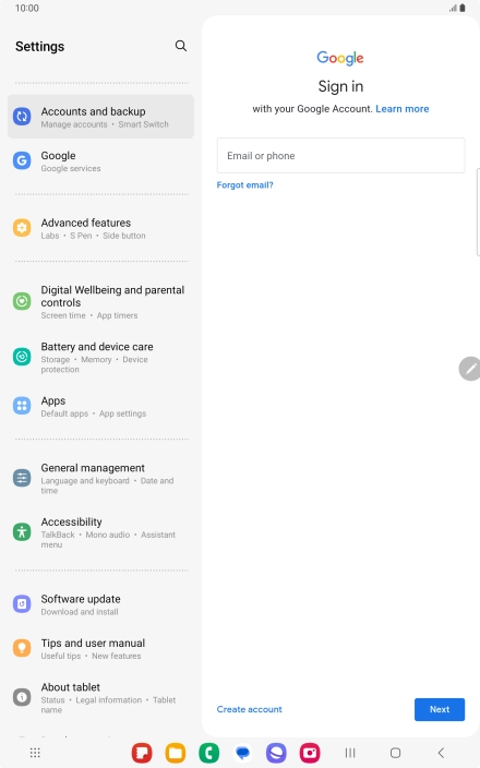 If you don't have a Google account, press Create account and follow the instructions on the screen to create an account.