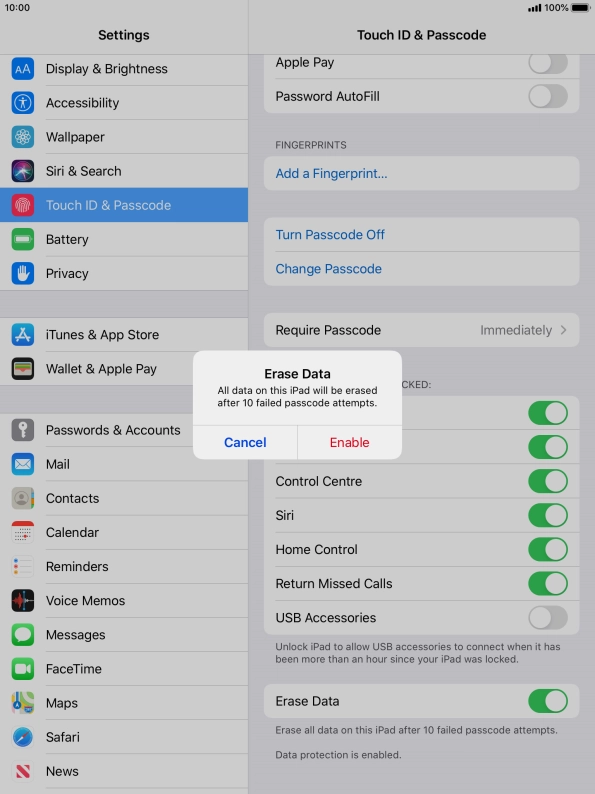 If you turn on the function, press Enable.