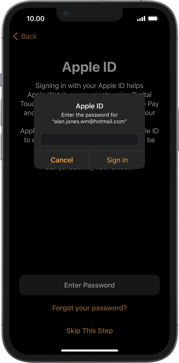 On your phone: Key in the password for your Apple ID and press Sign In.