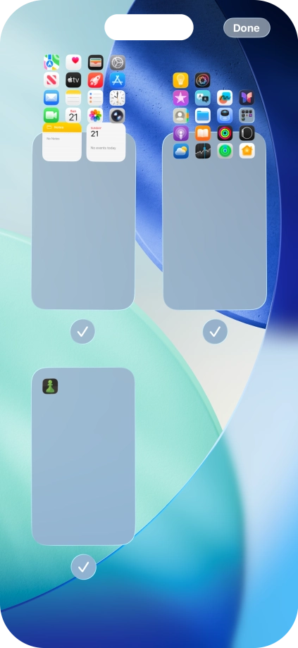 Press the field below the required home screen page to turn page view on or off.