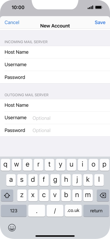 Press Username and key in the username for your email account. Please note that if you're using Vodafone's outgoing server, leave the username field empty.