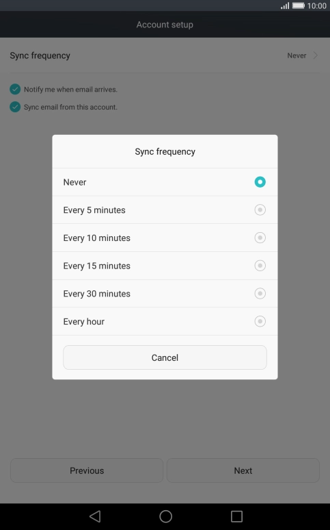 Press the required setting.
