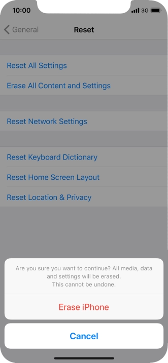 Press Erase iPhone. Wait a moment while the factory default settings are restored. Follow the instructions on the screen to set up your phone and prepare it for use.