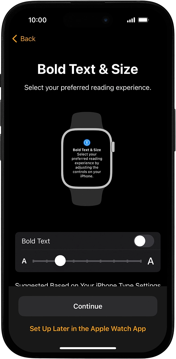 On your phone: Follow the instructions on the screen to select the required settings and press Continue.